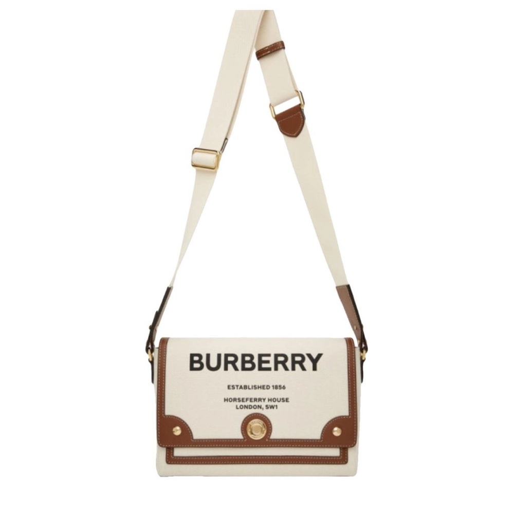 Burberry Cream and Brown Messenger Bag with Leather Trim